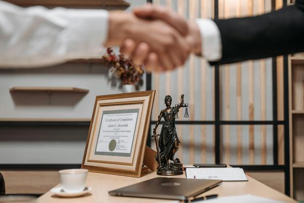 Lawyer shaking hands with client